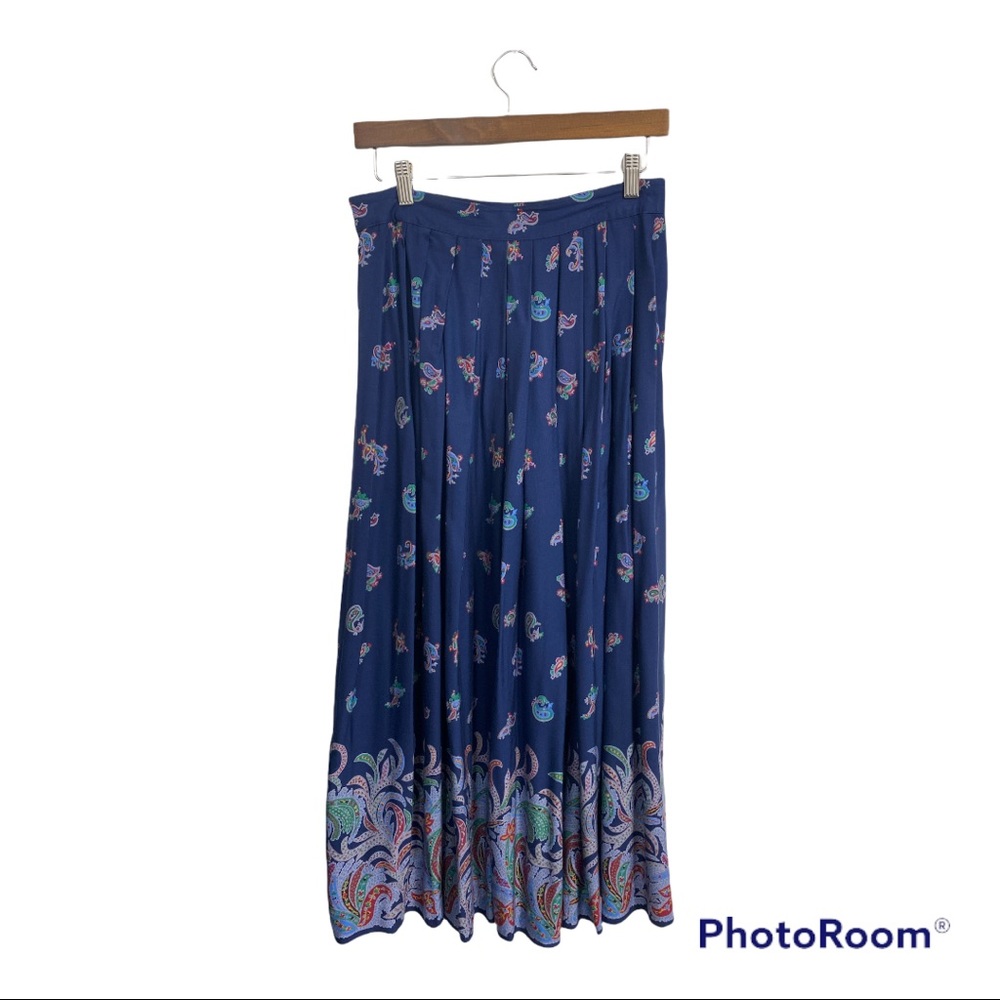 Vintage Plisse Pleated Liz Claiborne Paisley Print Blue Paisley Maxi Skirt M